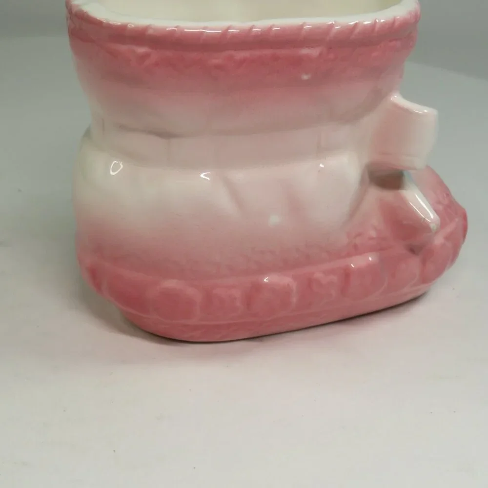 Baby Girl Pink Vintage Gift Set Ceramic Shoe Planter, (5) Blankets, Mittens